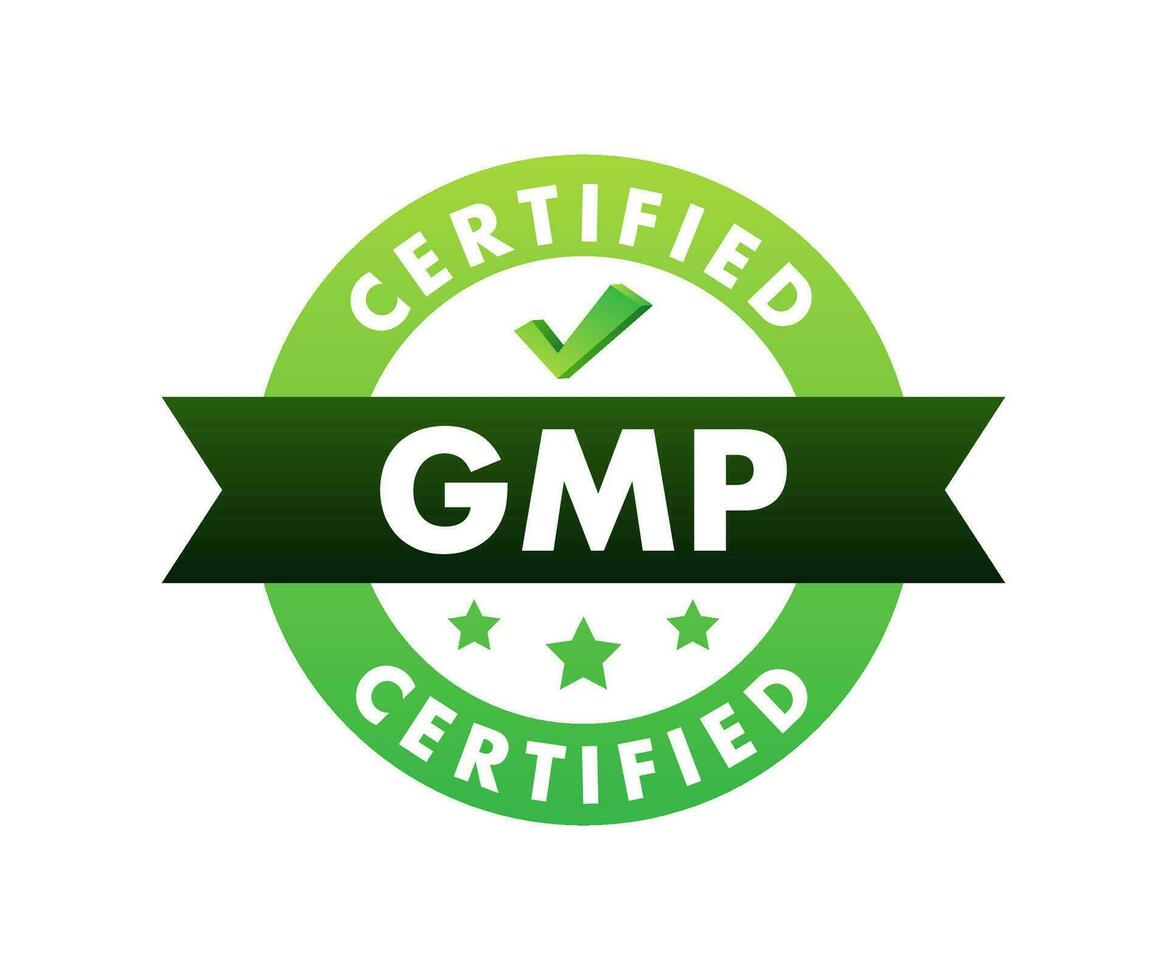 GMP   Good Manufacturing Practice certified round stamp, label. Vector illustration