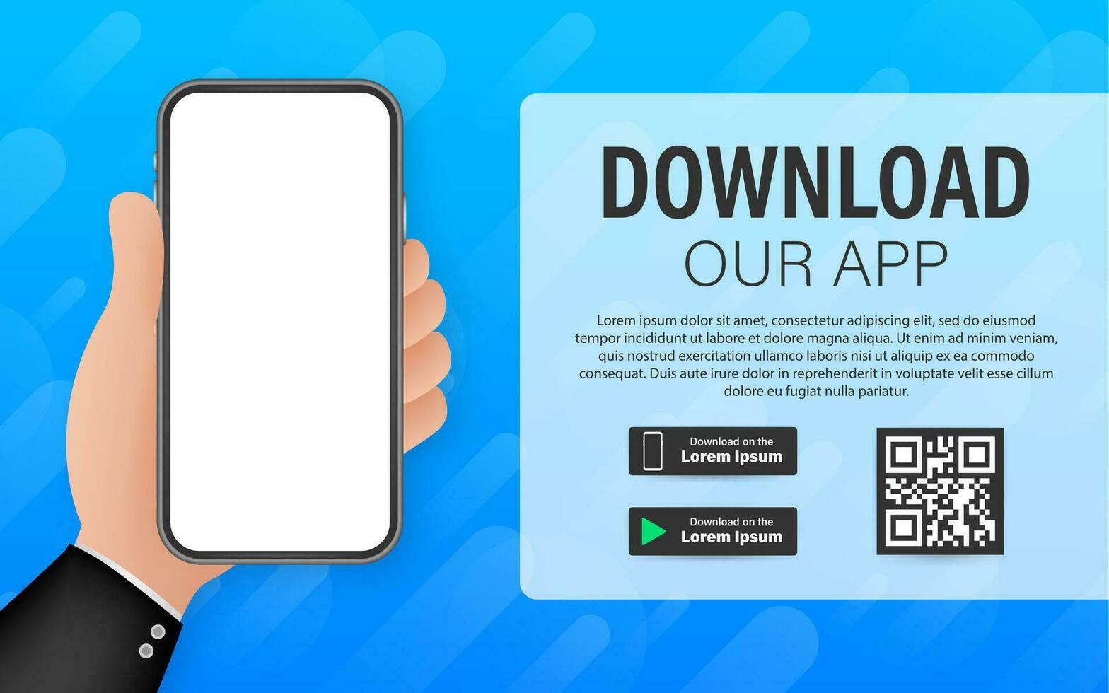 Download page of the mobile app. Empty screen smartphone for you app. Download app. Vector stock illustration.