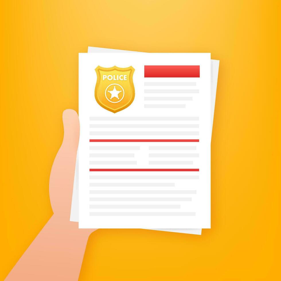Police report. Clipboard with police badge. Vector stock illustration