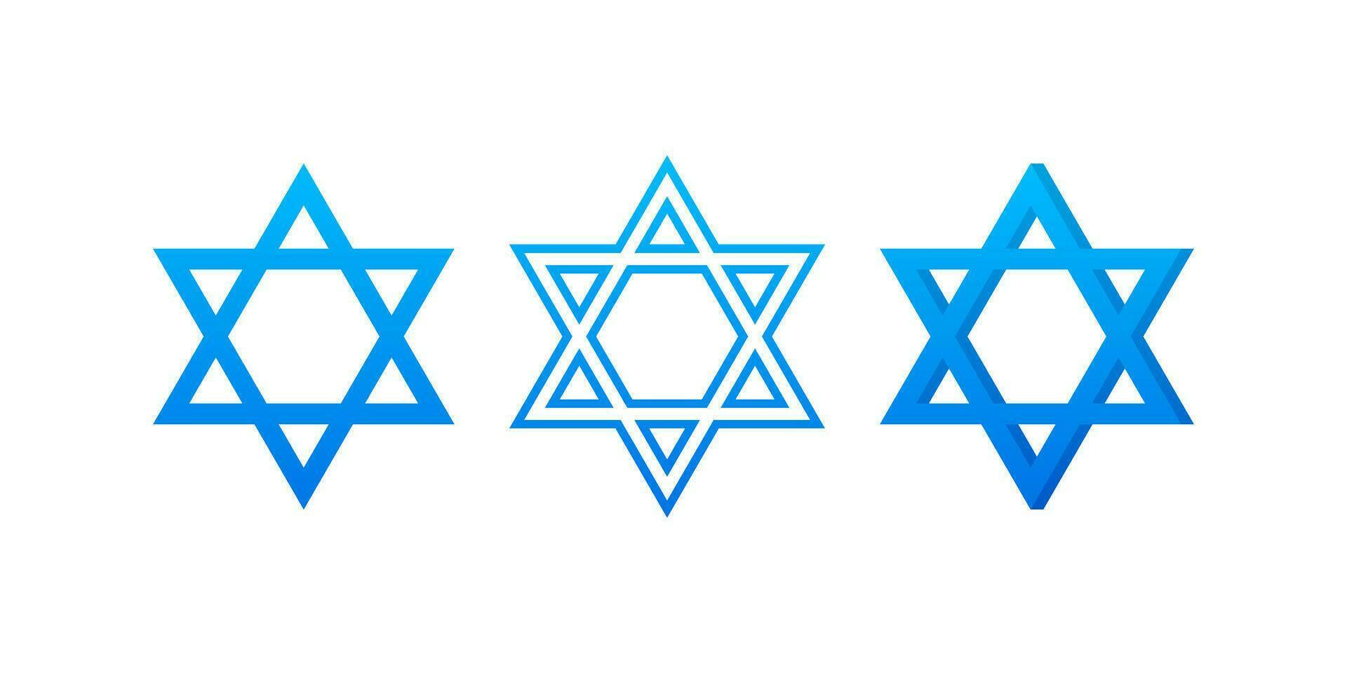 Star david, great design for any purposes. Line art icon on white backdrop. Blue vector background