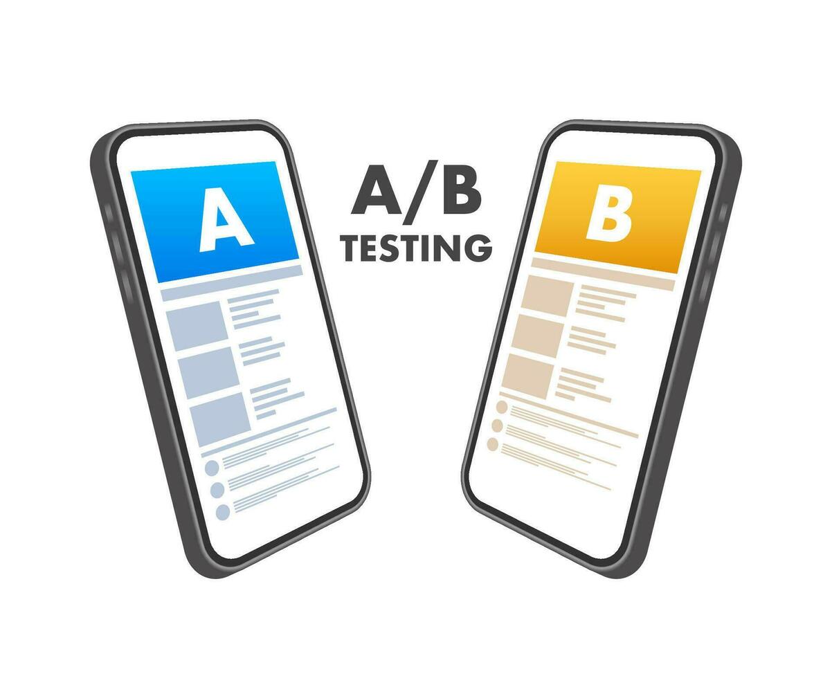 AB testing, split test. Bug Fixing, User Feedback. Homepage landing page template. Vector stock illustration