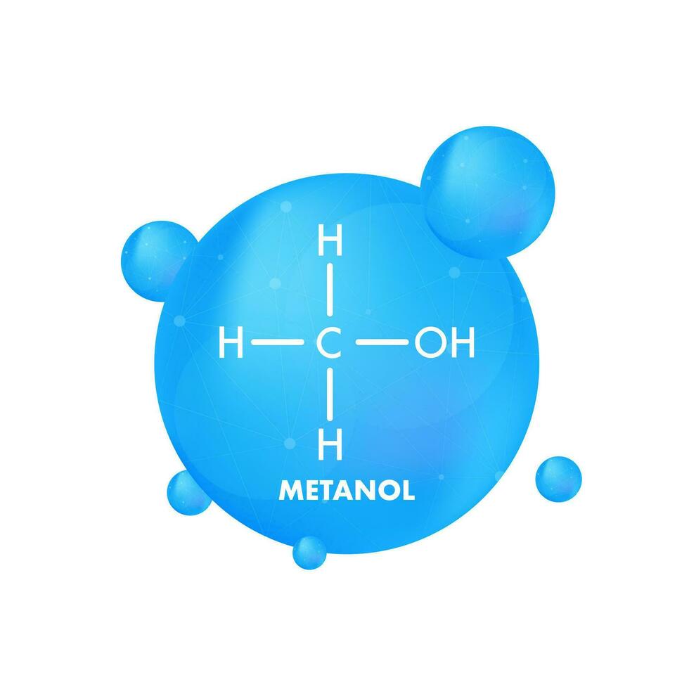 metanol concepto químico fórmula icono etiqueta, texto fuente vector ilustración.