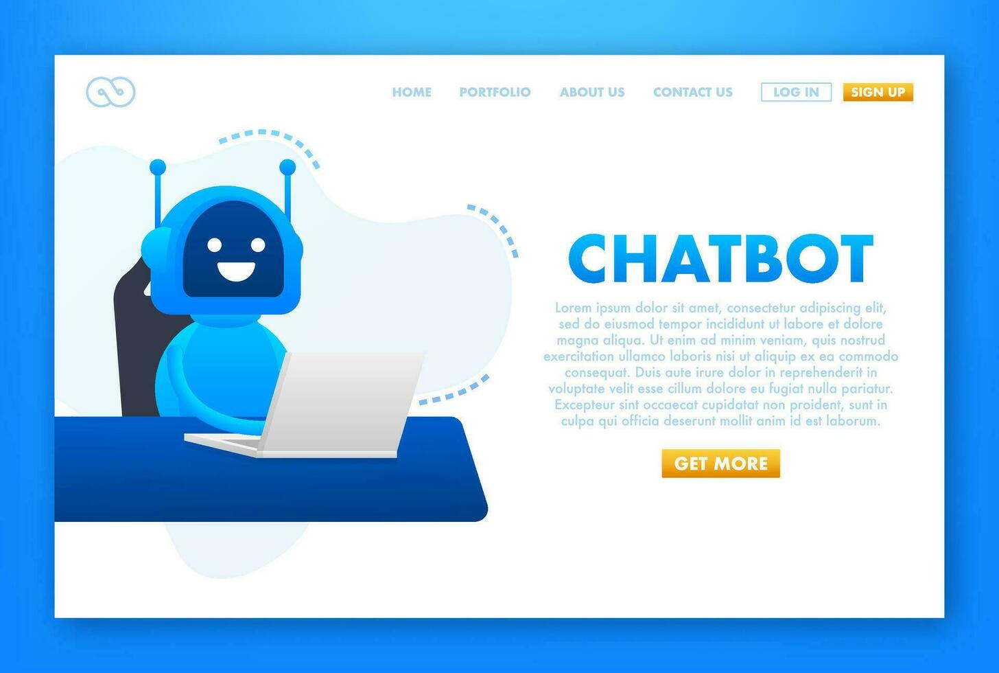 Vector flat modern style cartoon character illustration icon design. Chat bot robot concept on laptop screen. Vector illustration.