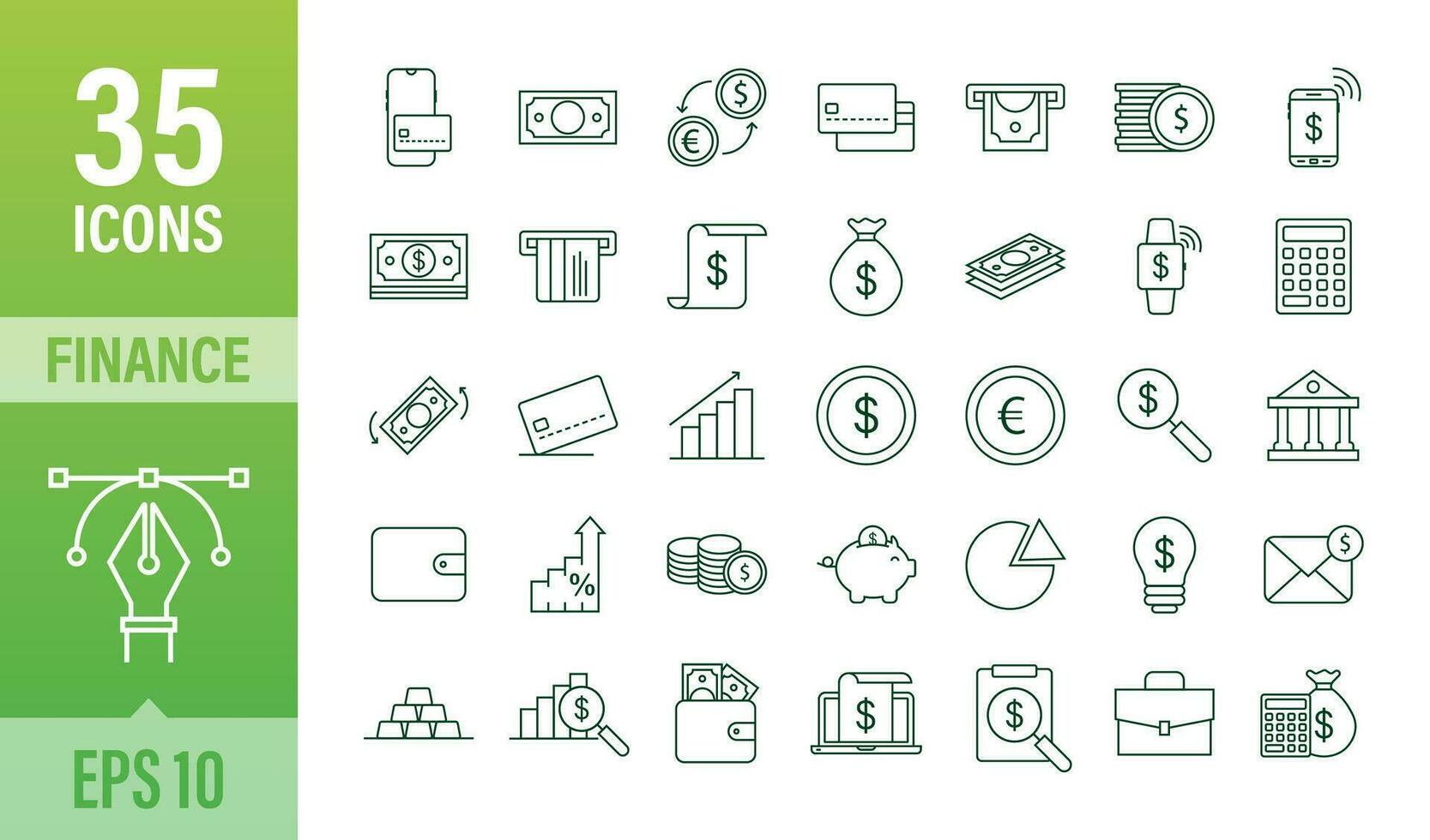 dinero, finanzas, pagos conjunto contorno web icono vector valores ilustración