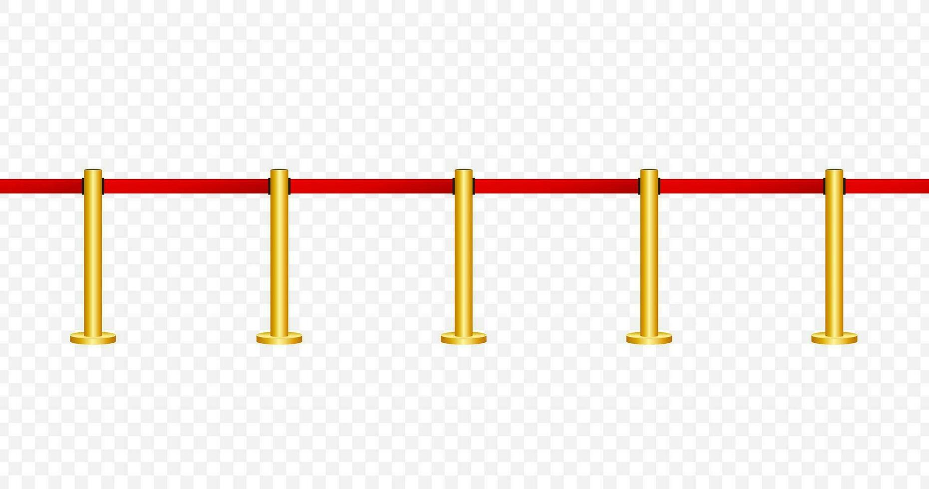 Golden barricade with red rope isolated on white background. Vector illustration.