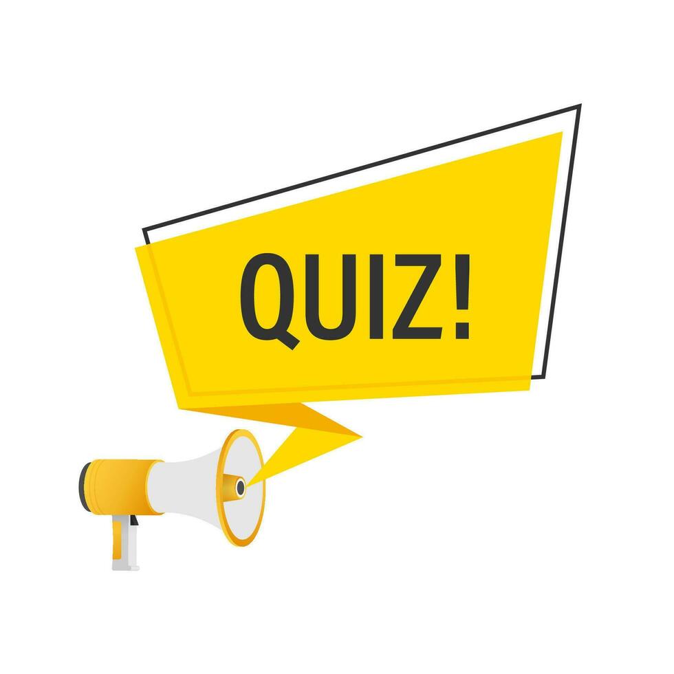 Hand holding megaphone   Quiz. Vector stock illustration