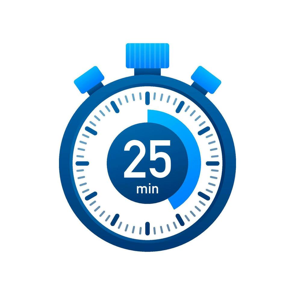 The 25 minutes, stopwatch vector icon. Stopwatch icon in flat style, timer on on color background. Vector illustration