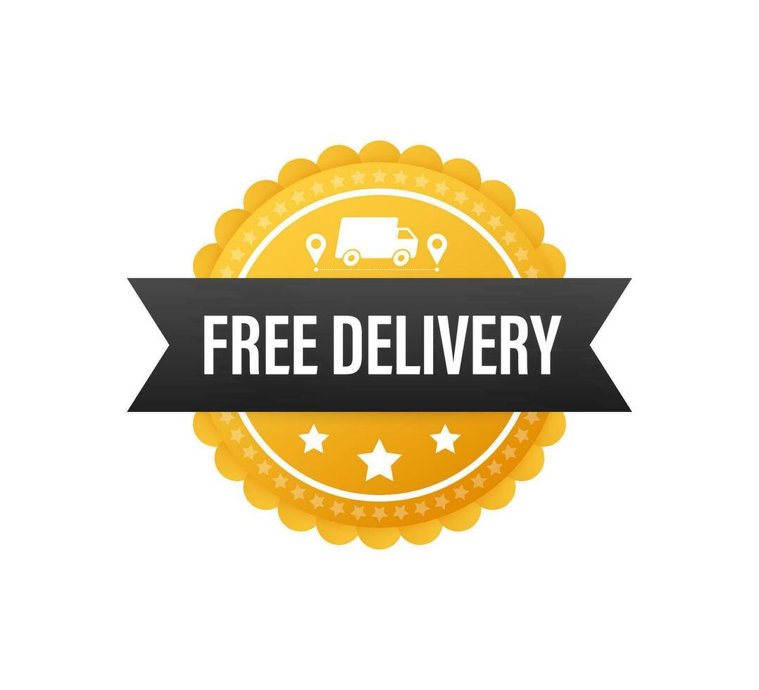 Free delivery. Badge with truck. Price tag. Vector stock illustrtaion