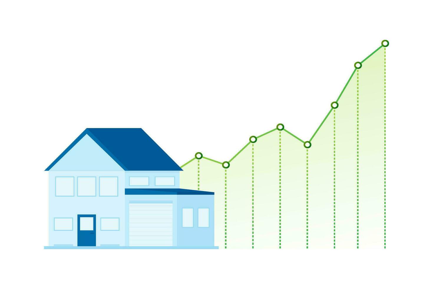 Illustration with house price up for concept design. Profit growth progress. Business concept. Business graph vector