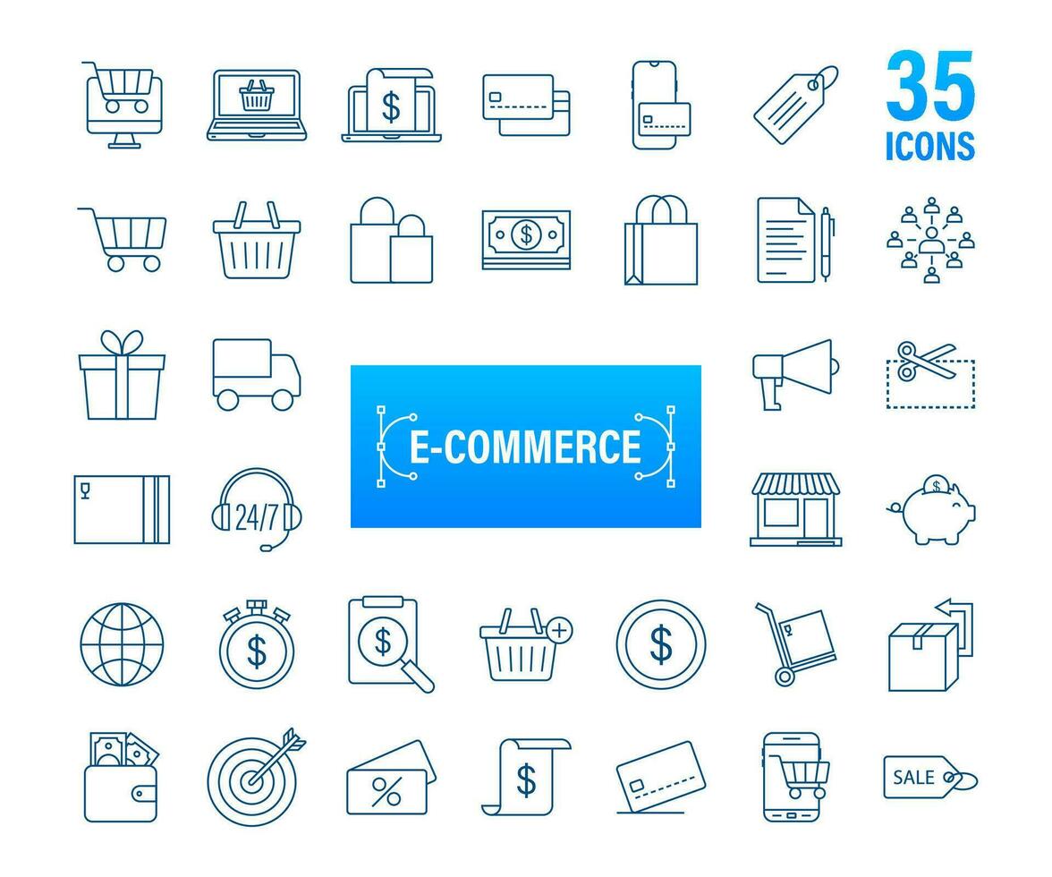 Shopping set icon for web design. E commerce. Discount coupon. Business icon. Price tag. Line vector. Vector stock illustration