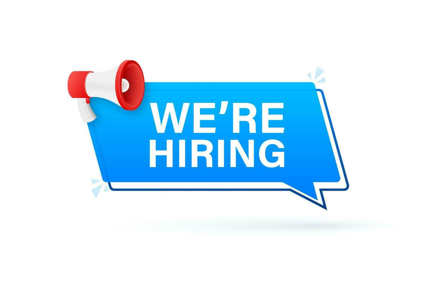 Megaphone label with we are hiring. Megaphone banner. Vector illustration