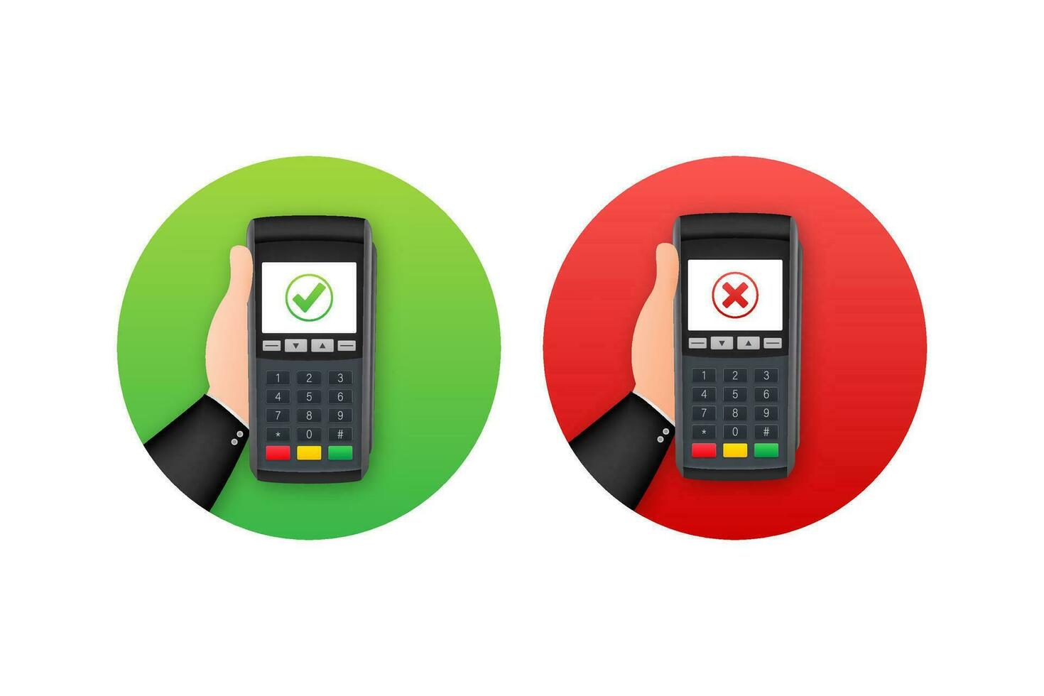 POS terminal. Approved and Rejected payment. Vector stock illustration