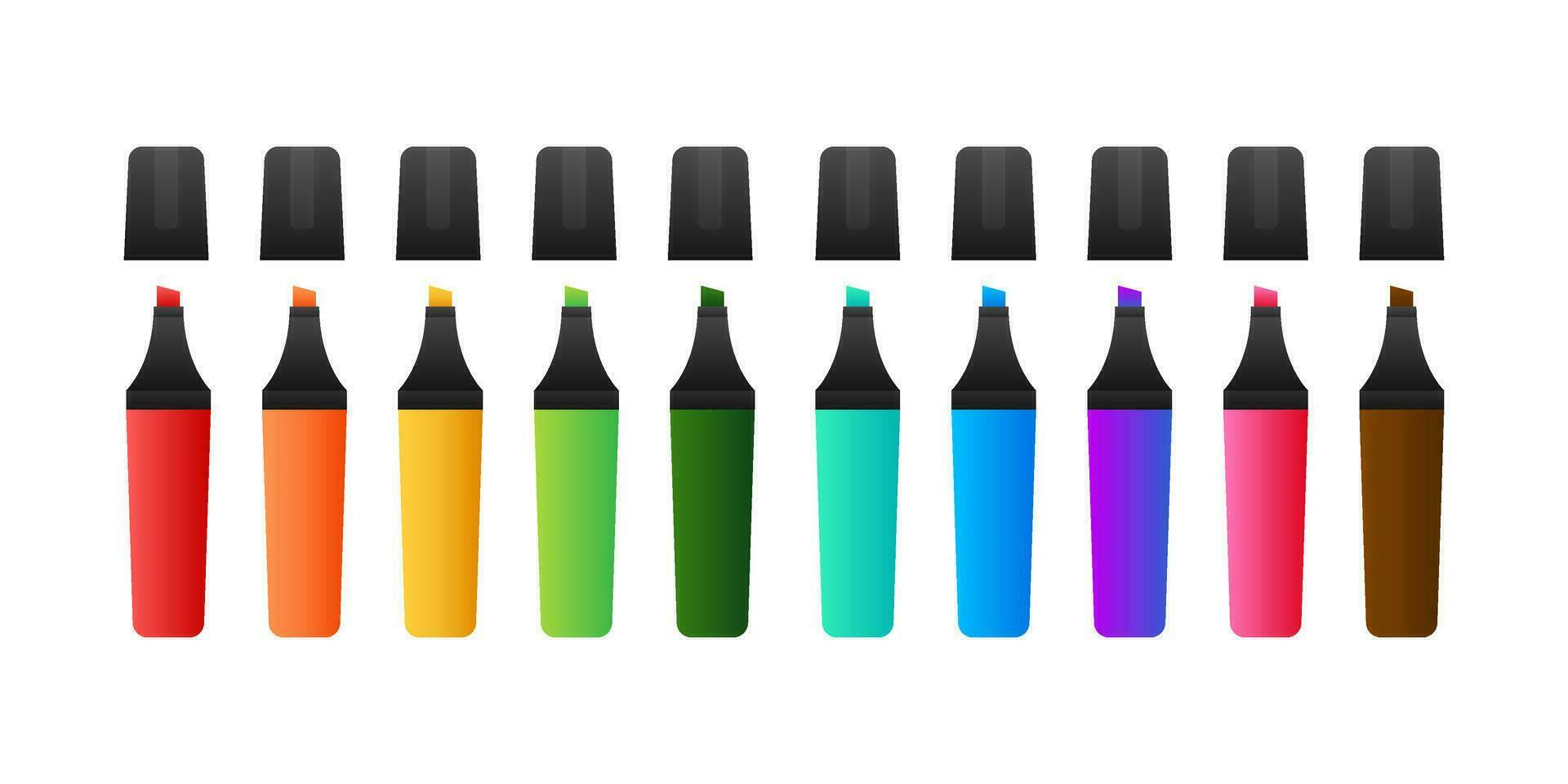 Highlighter pen marker set. School tools. Office supplies. Vector stock illustration