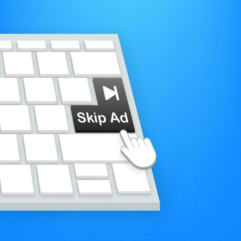 Skip advertisement web icon isolated on the blue background. Skip ad button on keaboard vector