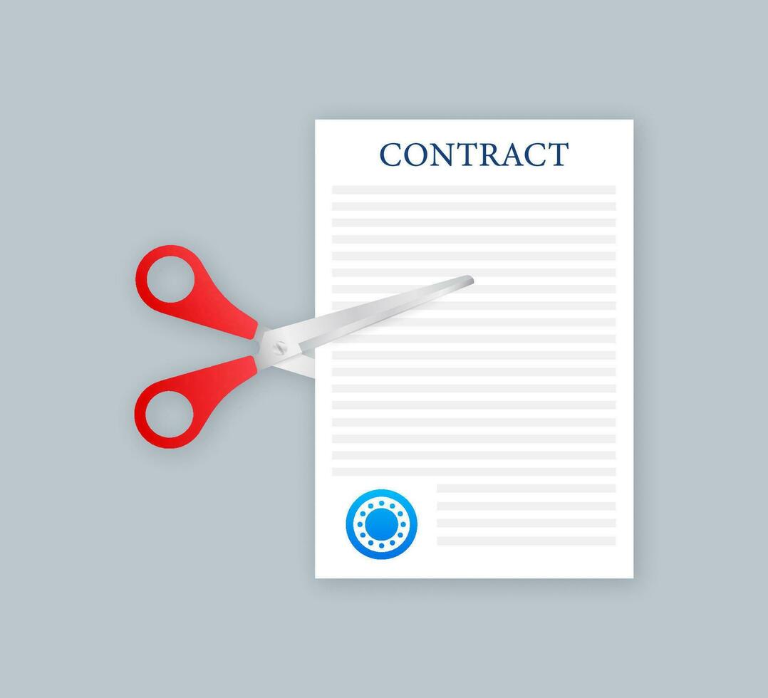 Businessman hands tearing apart contract document. Vector illustration