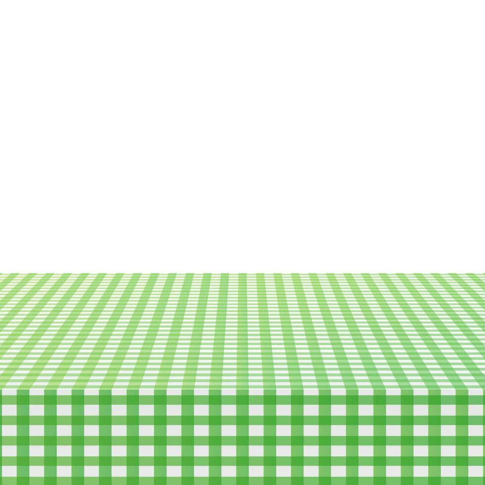 Green corner tablecloth on white wood table. Vector stock illustration