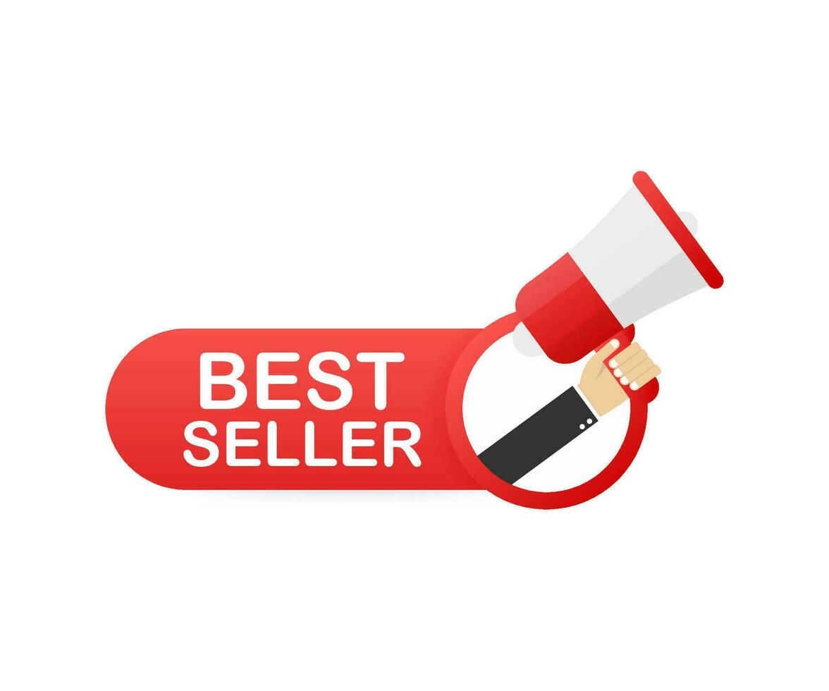 Megaphone Hand, business concept with text best seller. Vector illustration