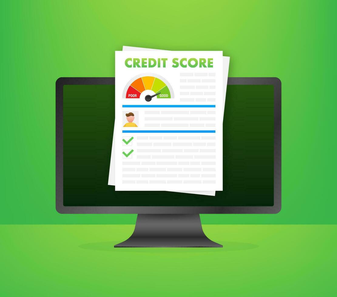 Credit score document. Paper sheet chart of personal credit score information. Vector stock illustration.