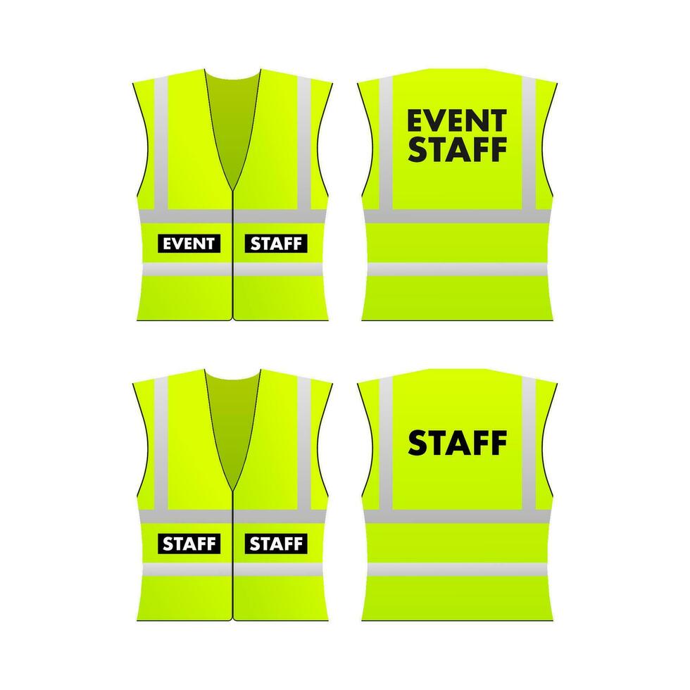 Yellow reflective Event staff vest, jacket. Vector stock illustration.