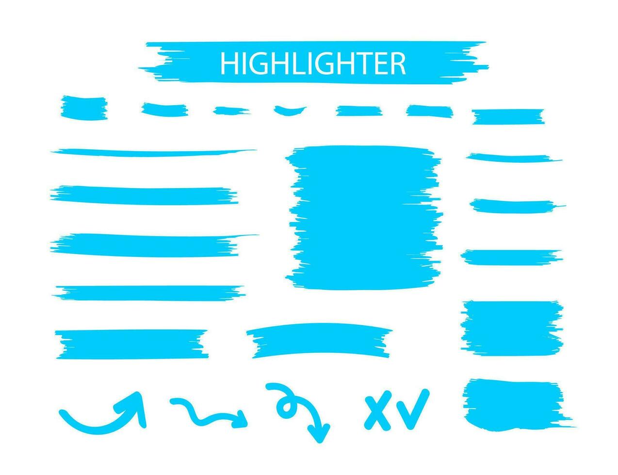 Blue Highlighter Marker Strokes. Yellow watercolor hand drawn highlight set. vector