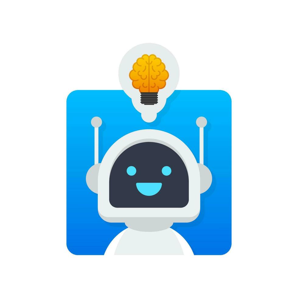 Lightbulb with robot icon. Funny cartoon character. Business icon vector