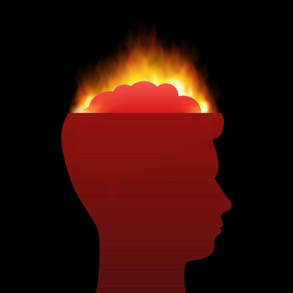 Fire Brain. Hottest idea. Stress, emotional problem Vector stock illustration