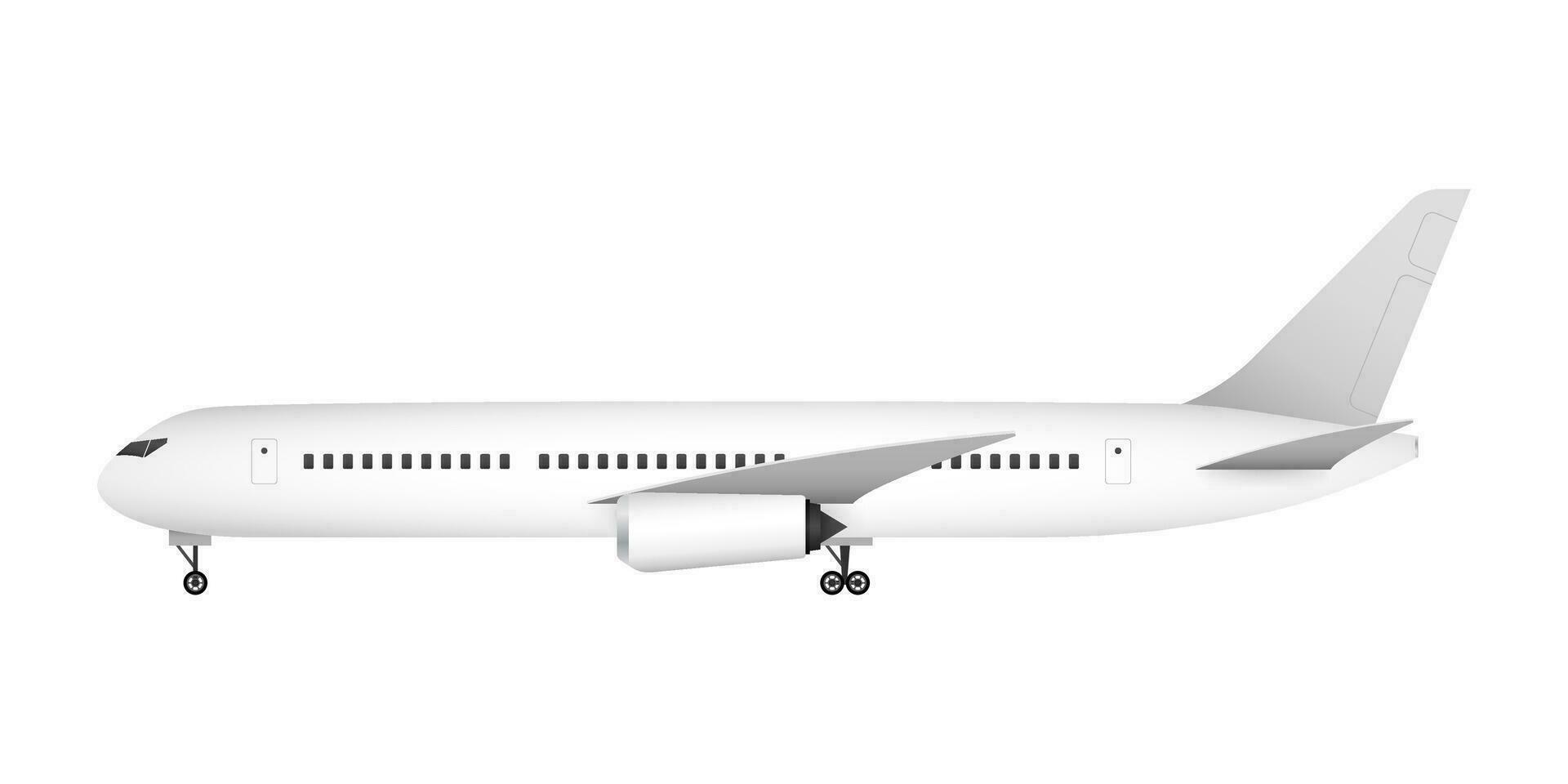 White airplane on a white background in profile, isolated. Vector stock illustration.