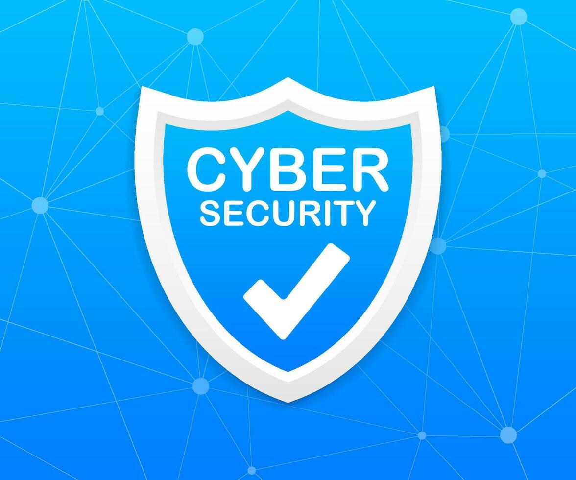 Cyber security vector logo with shield and check mark. Security shield concept. Internet security. Vector illustration.