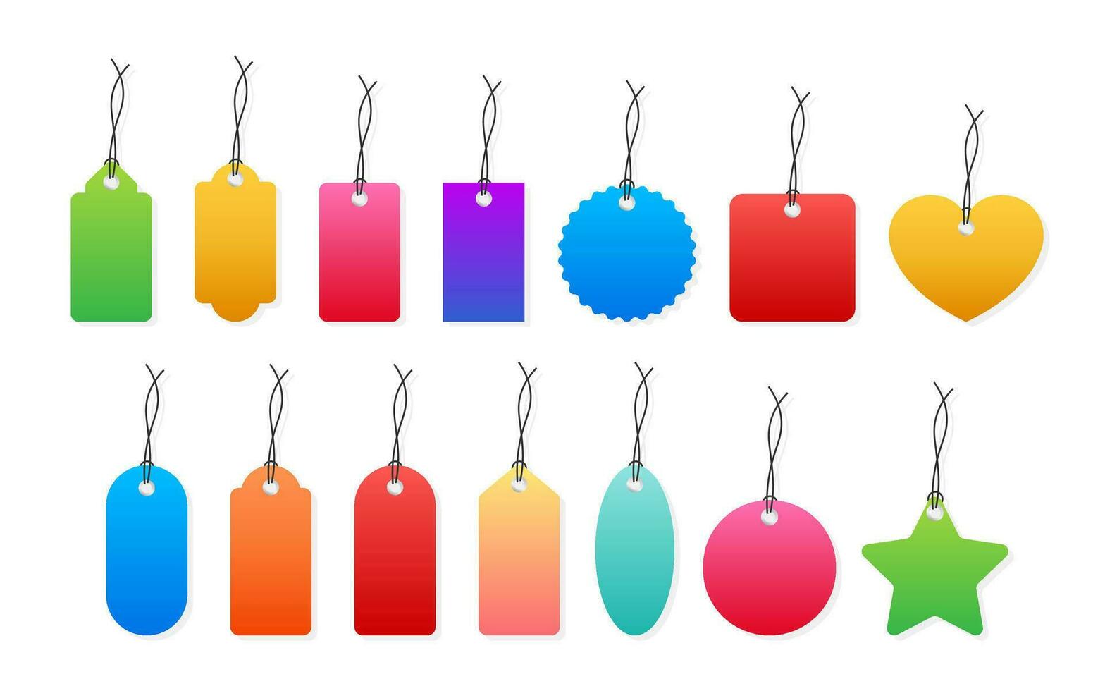 Set of various blank white paper tags, labels, stickers. Isolated vector elements, flat design. Vector illustration