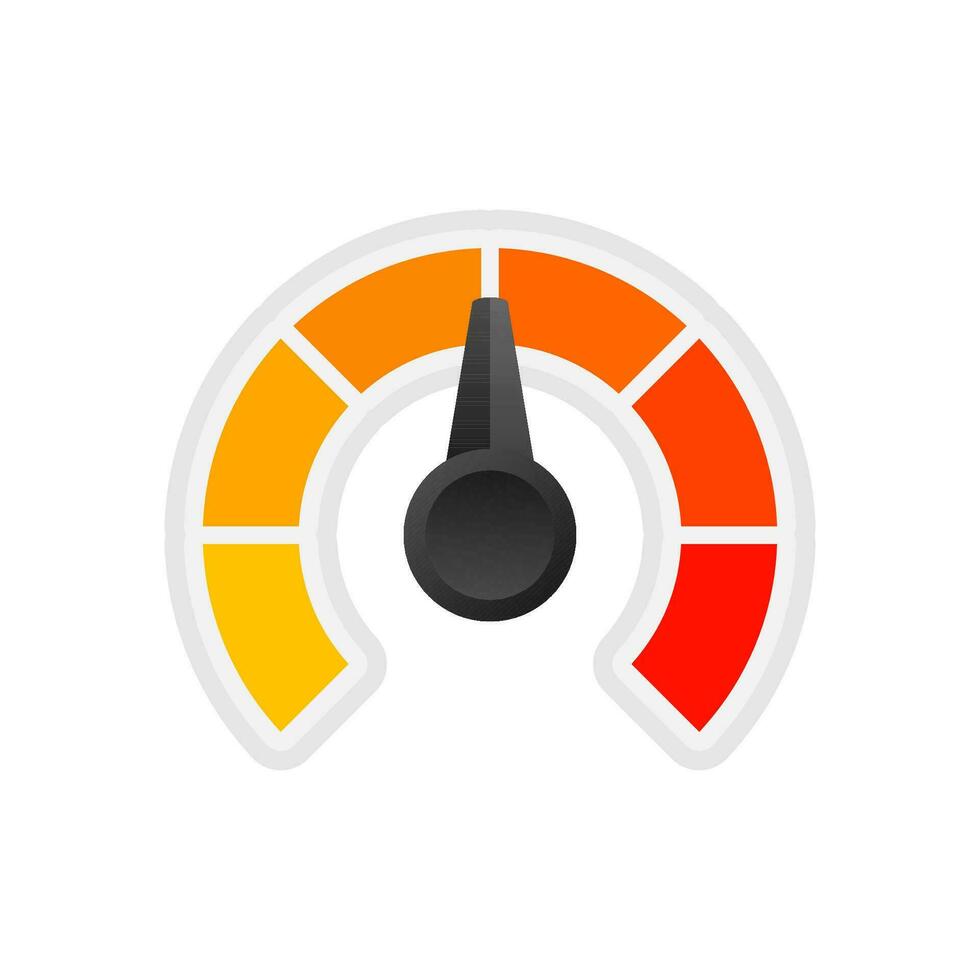 Round temperature gauge, isolated on white background. Colored measuring semicircle scale in flat style. Vector stock illustration