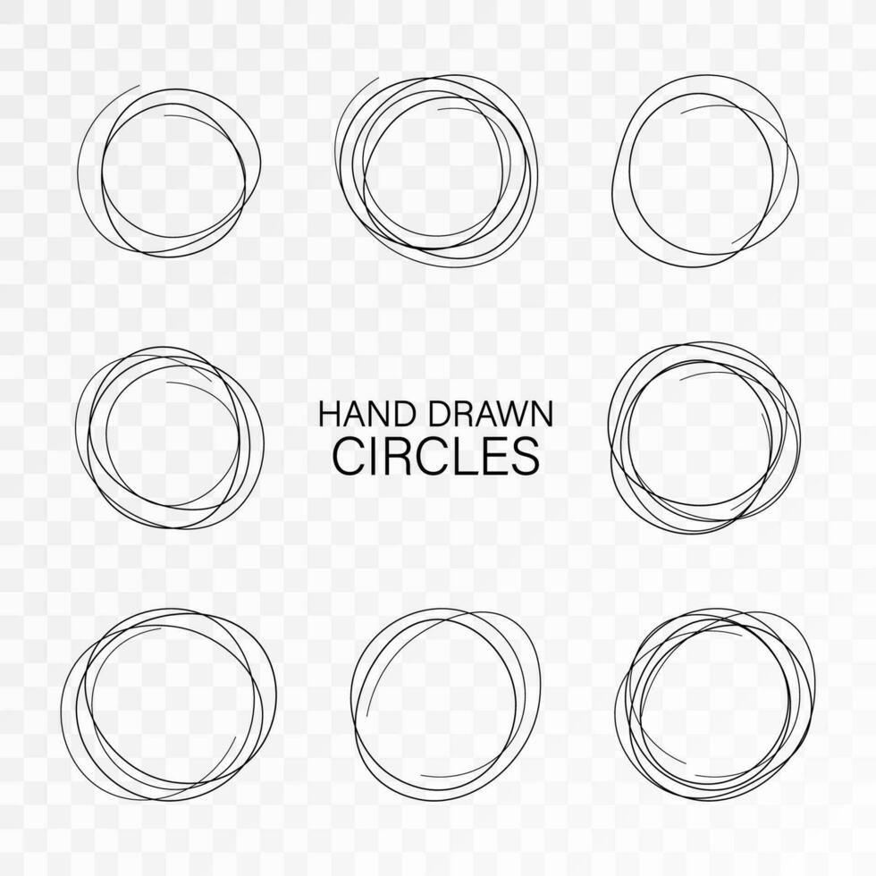 Set hand drawn ovals, felt tip pen circles. Rough vector frame elements. Vector stock illustration.
