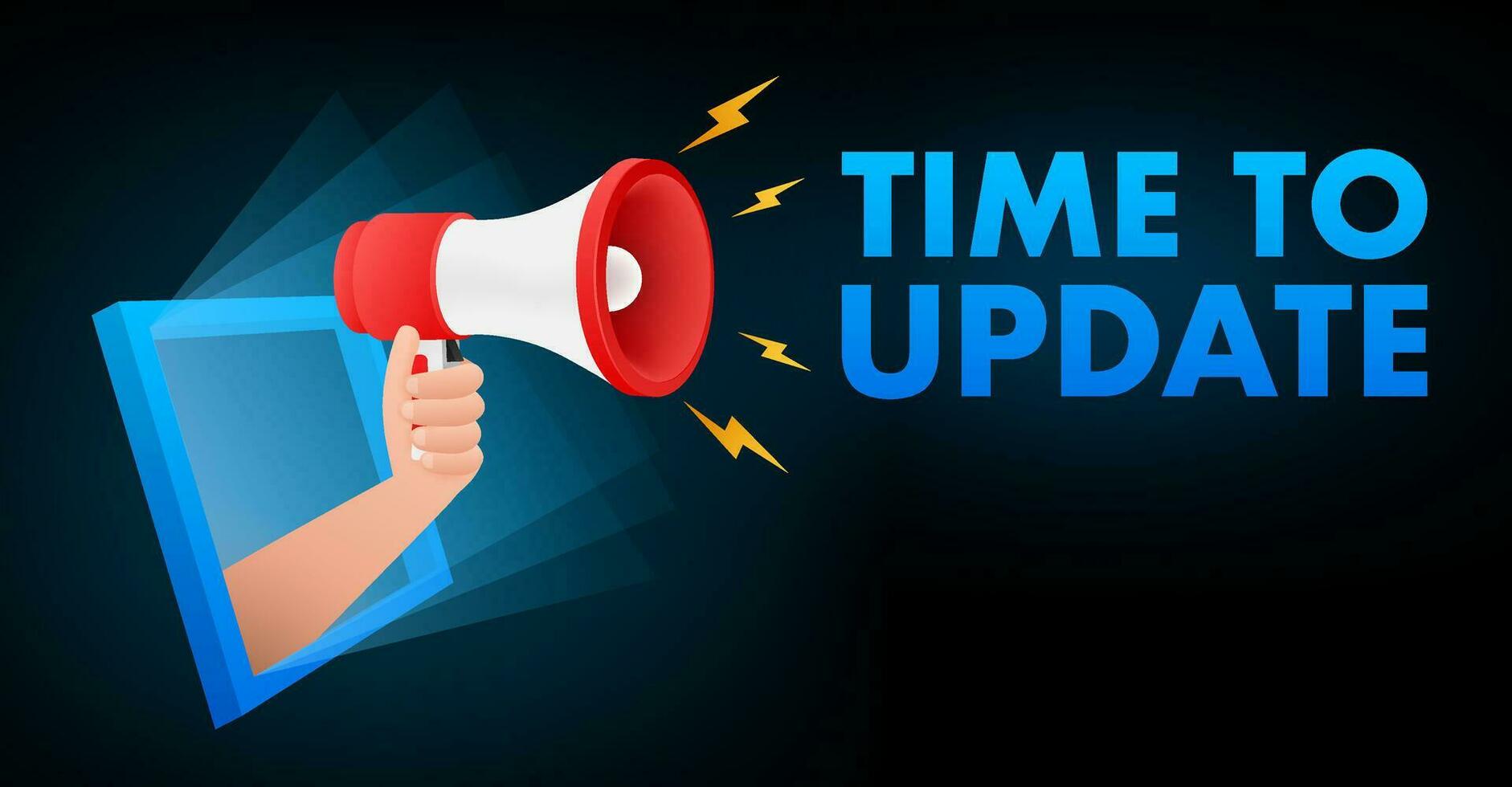 Megaphone with Time to update. Megaphone banner. Web design. vector