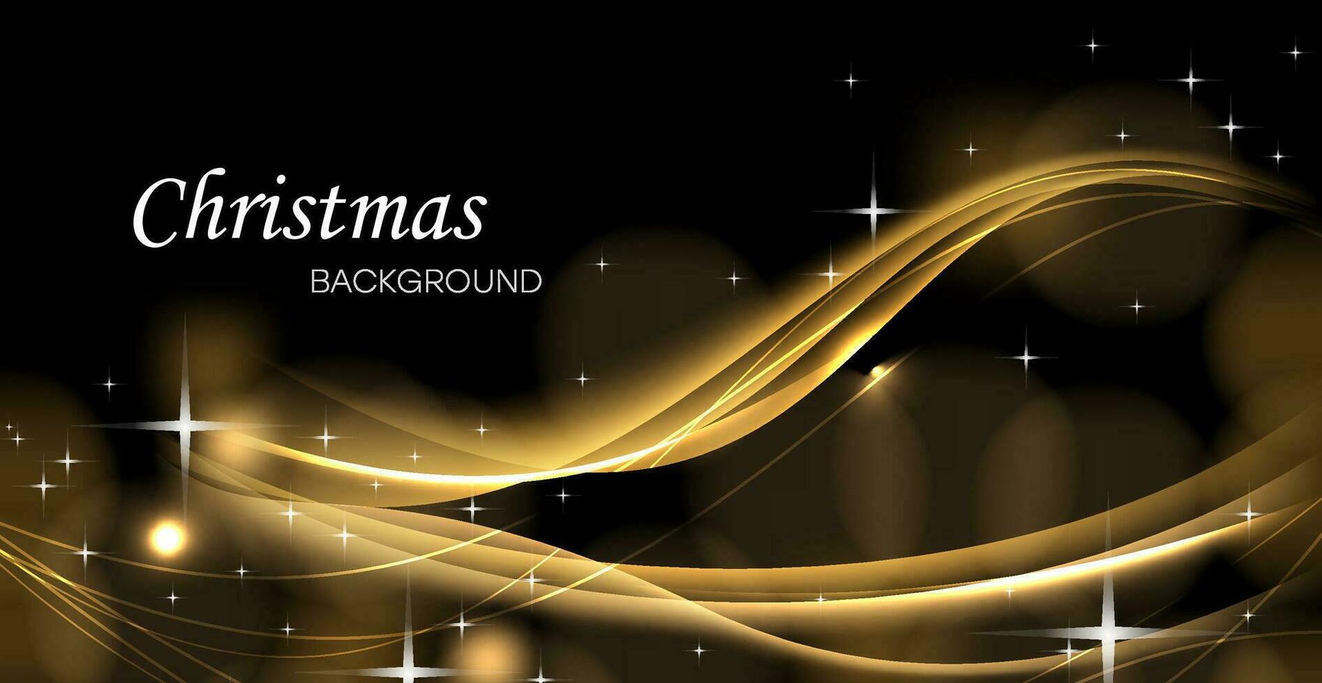 Luxurious black background with golden wavy lines, golden blurry dust, sparks, abstract background with bokeh effect. Festive Christmas or New Year background. vector