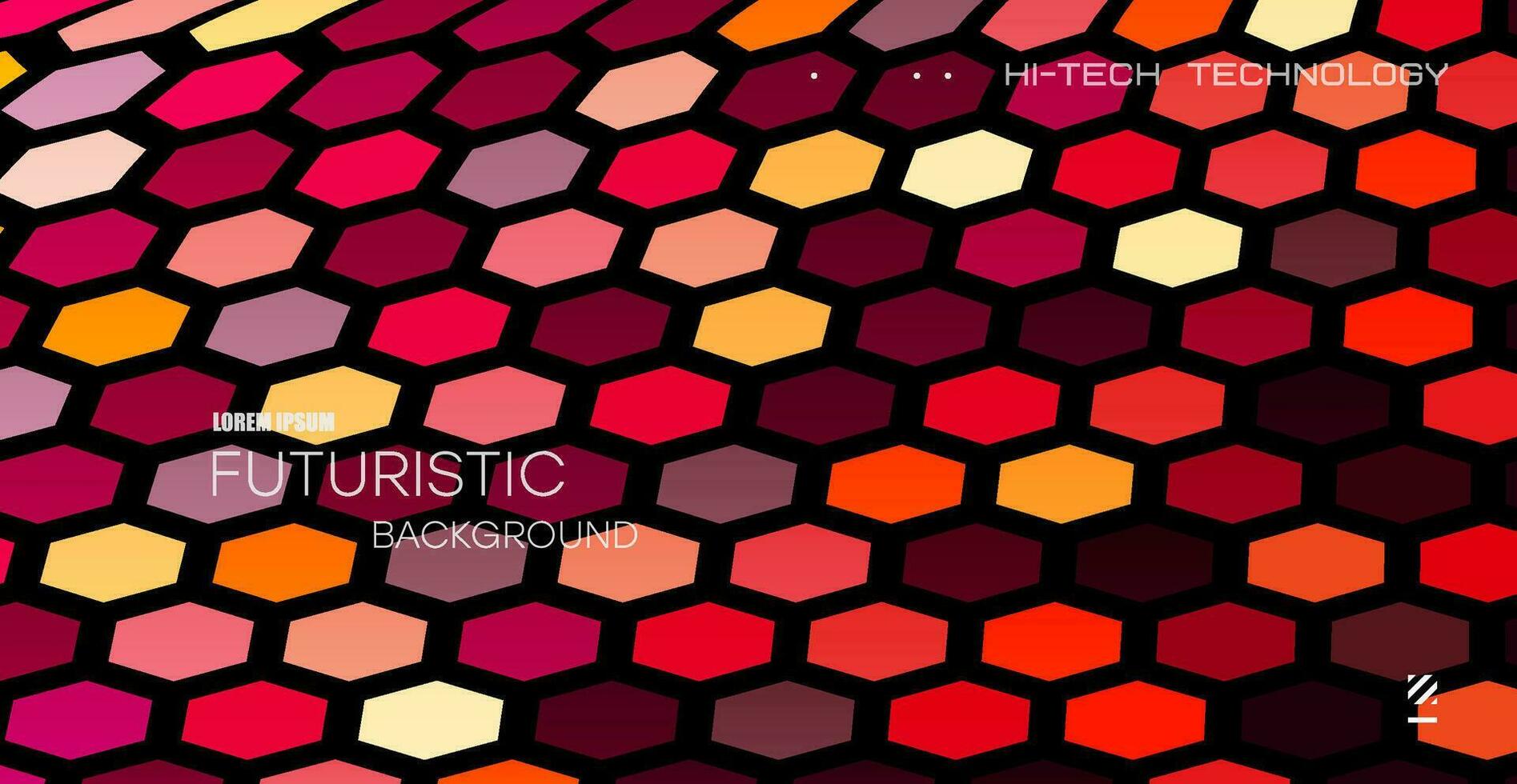 Bright abstract pattern of hexagons. Orange lighting background with diagonally directed hexagons. Distorted perspective. vector