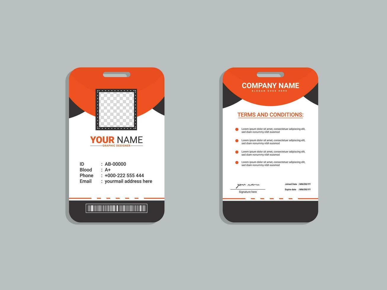 Employee ID card template font and back vector