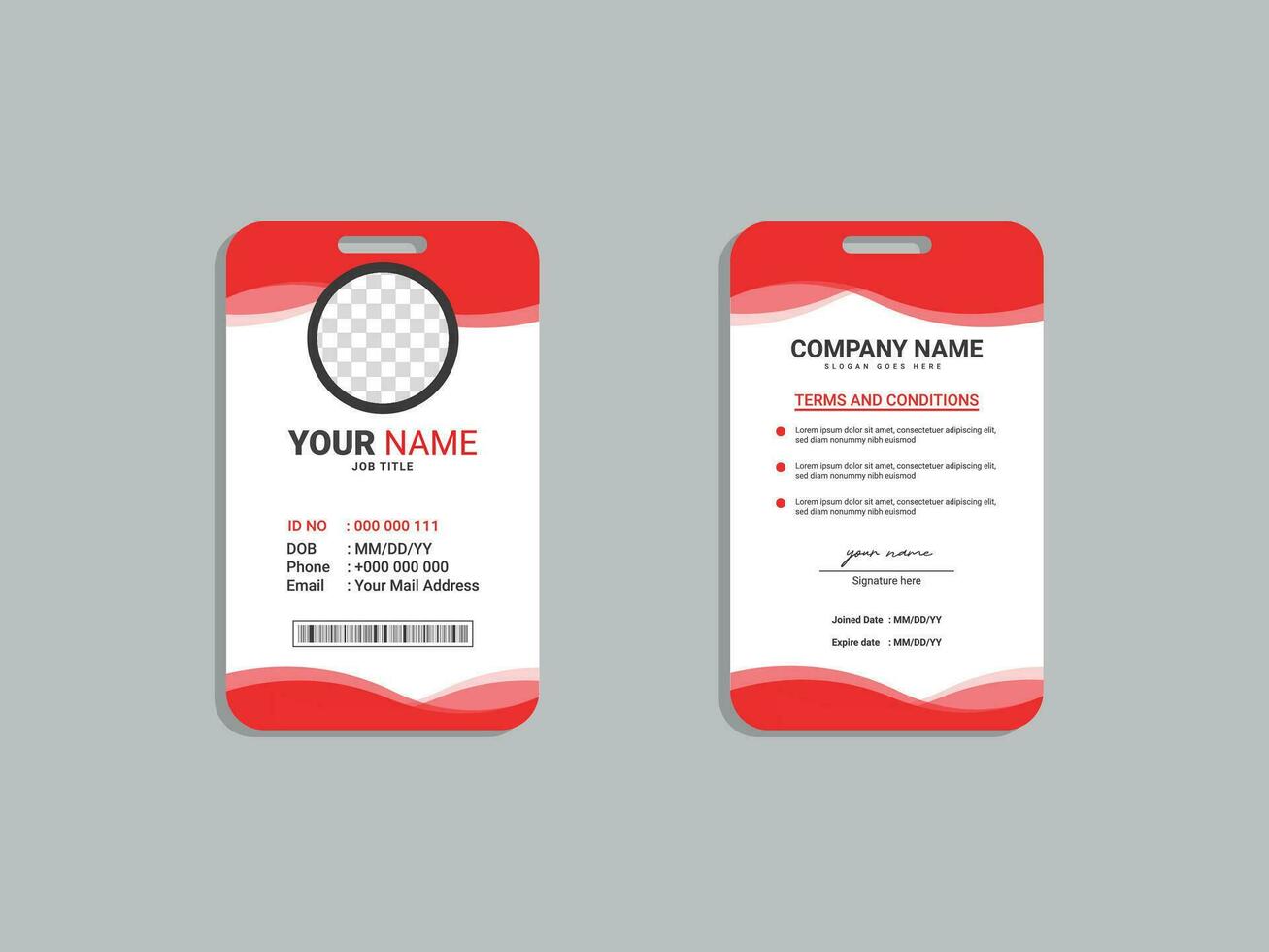 Employee ID card template font and back vector