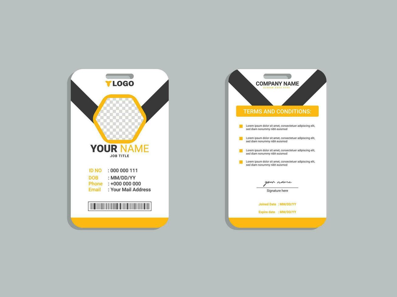 Employee ID card template font and back vector