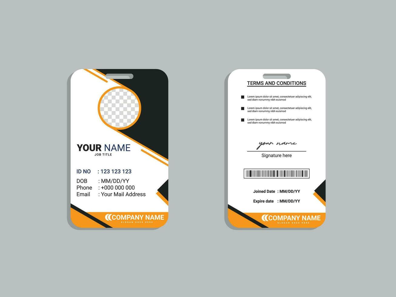 Employee ID card template font and back vector