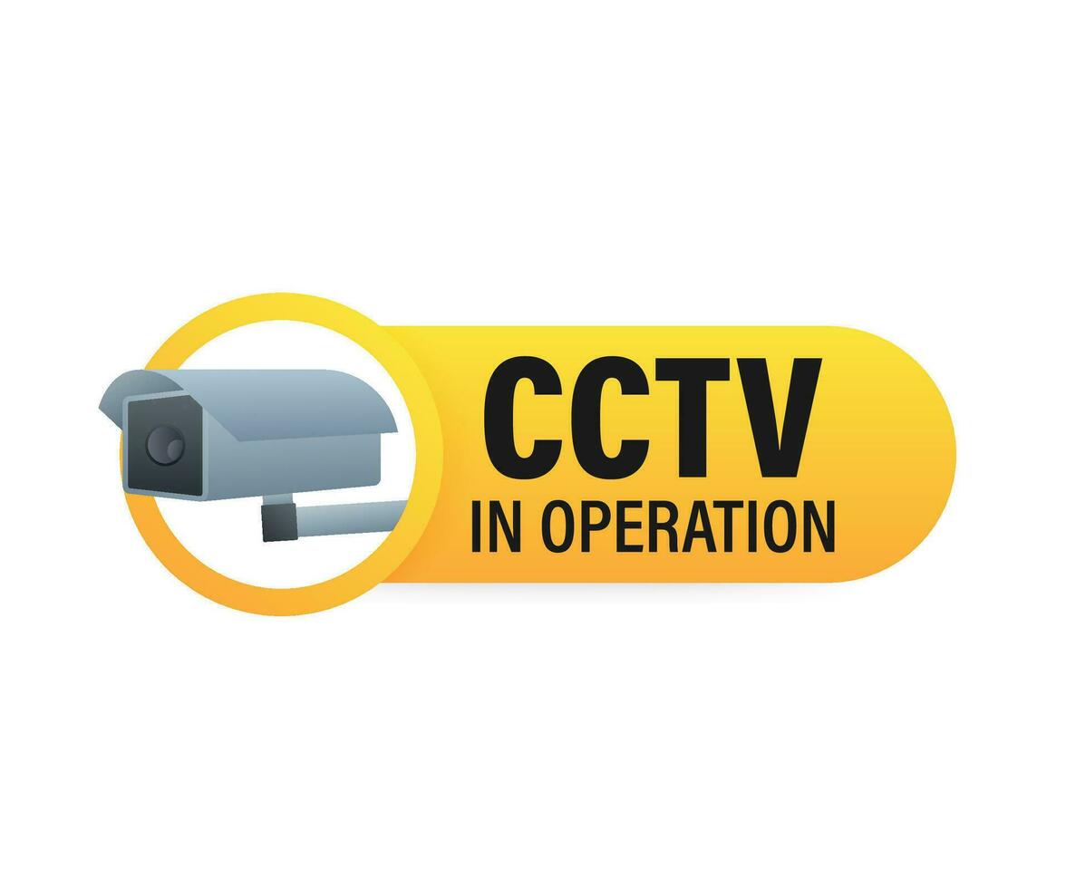 Icon with cctv on white background. Silhouette symbol. Camera icon. Caution warning sign sticker. Closed Circuit Television, CCTV. Vector stock illustration