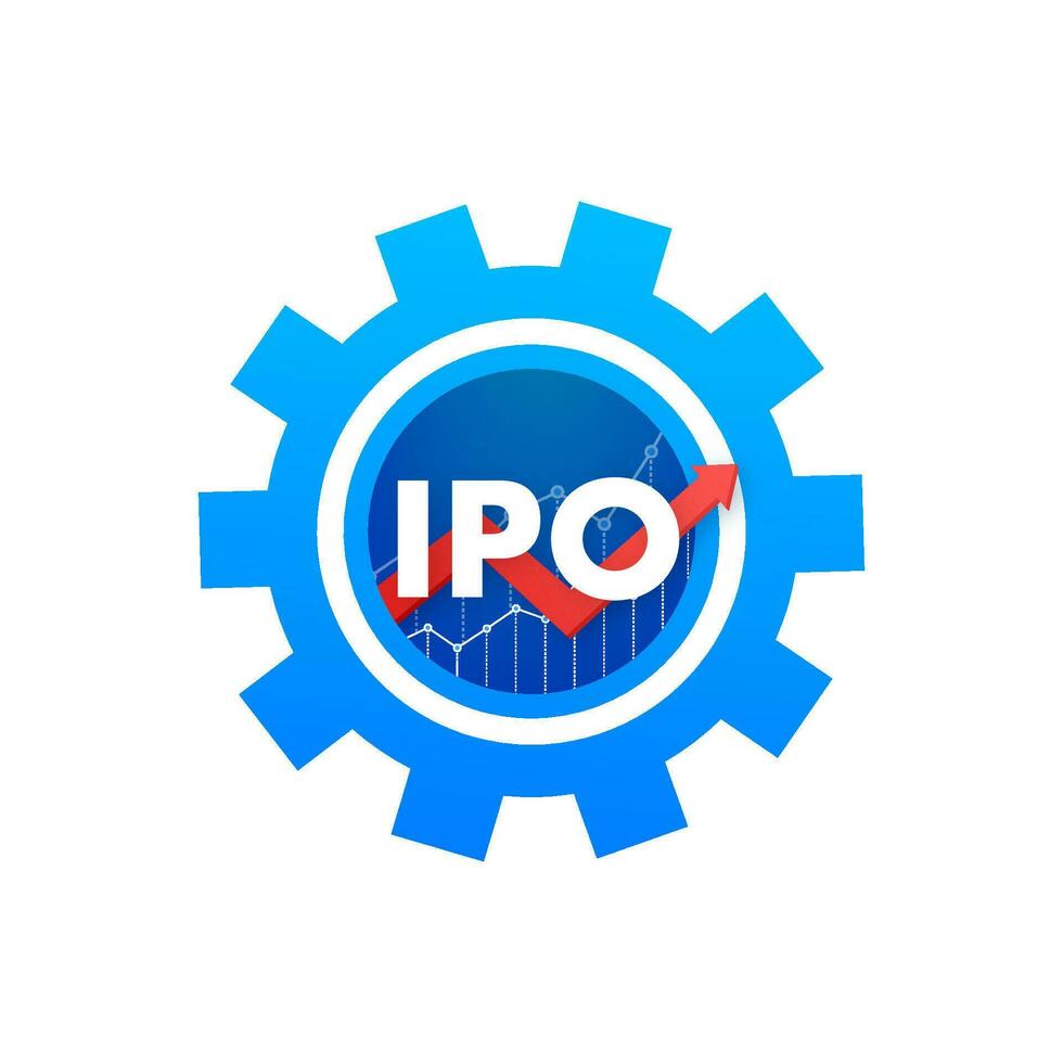 Vector IPO initial public offering concept in flat style   investment and strategy icons. Vector illustration.