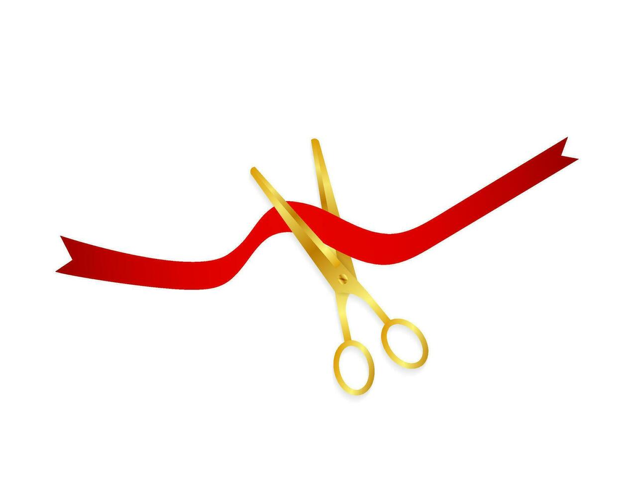 Vector silver scissors cutting red ribbon. Vector stock illustration