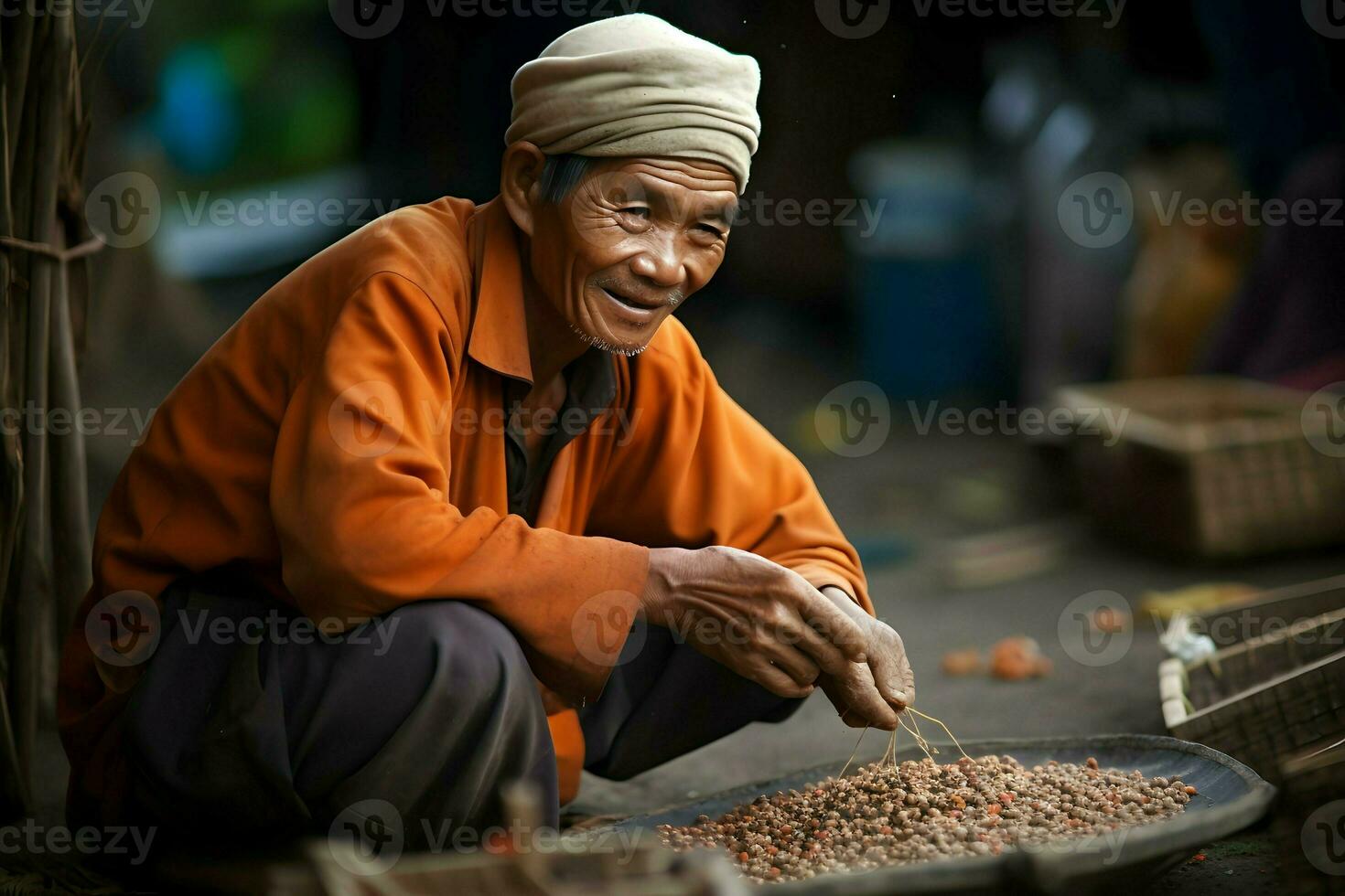 indonesio hombre trabajo como granjero foto