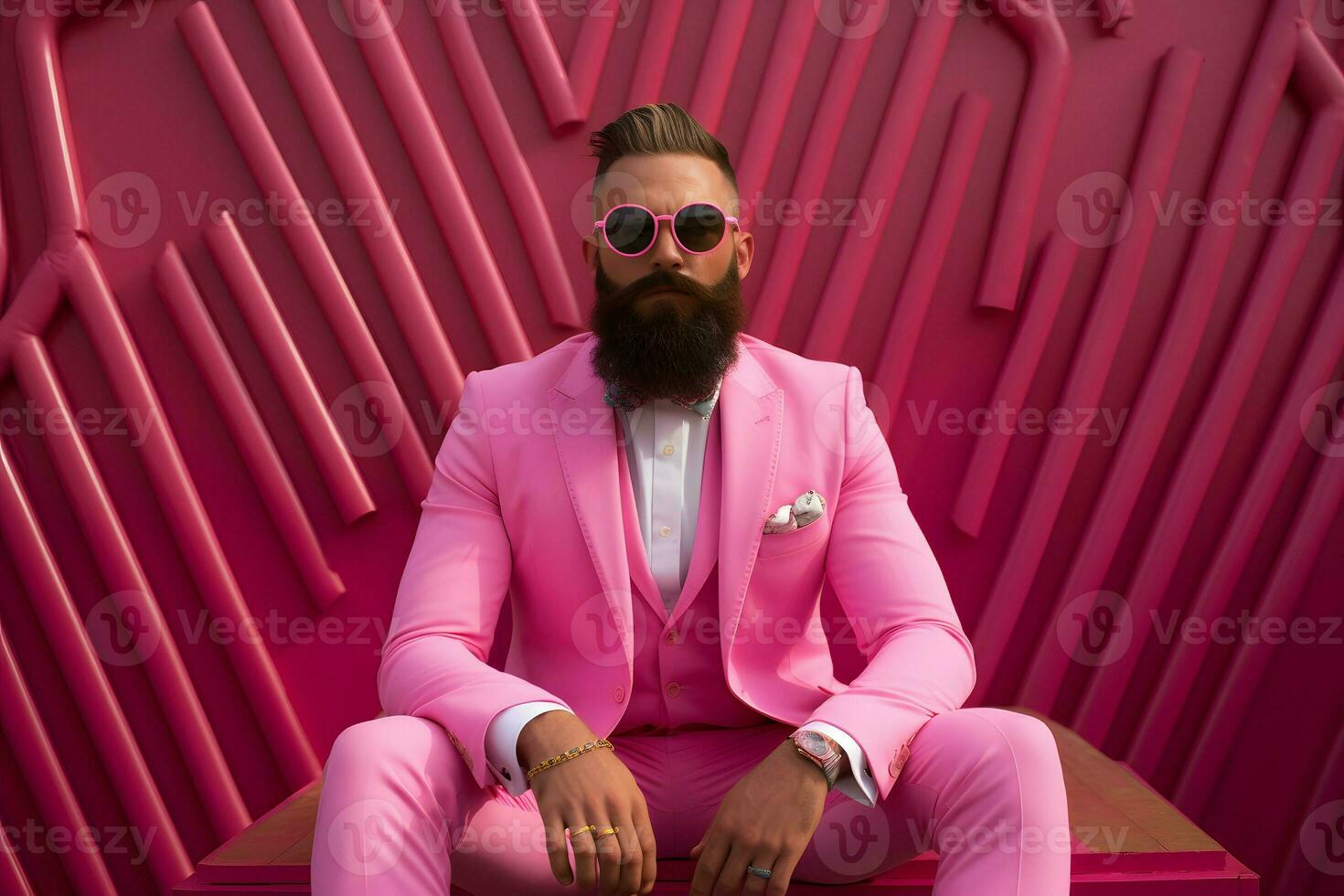 a man wear pink suit in pink world photo