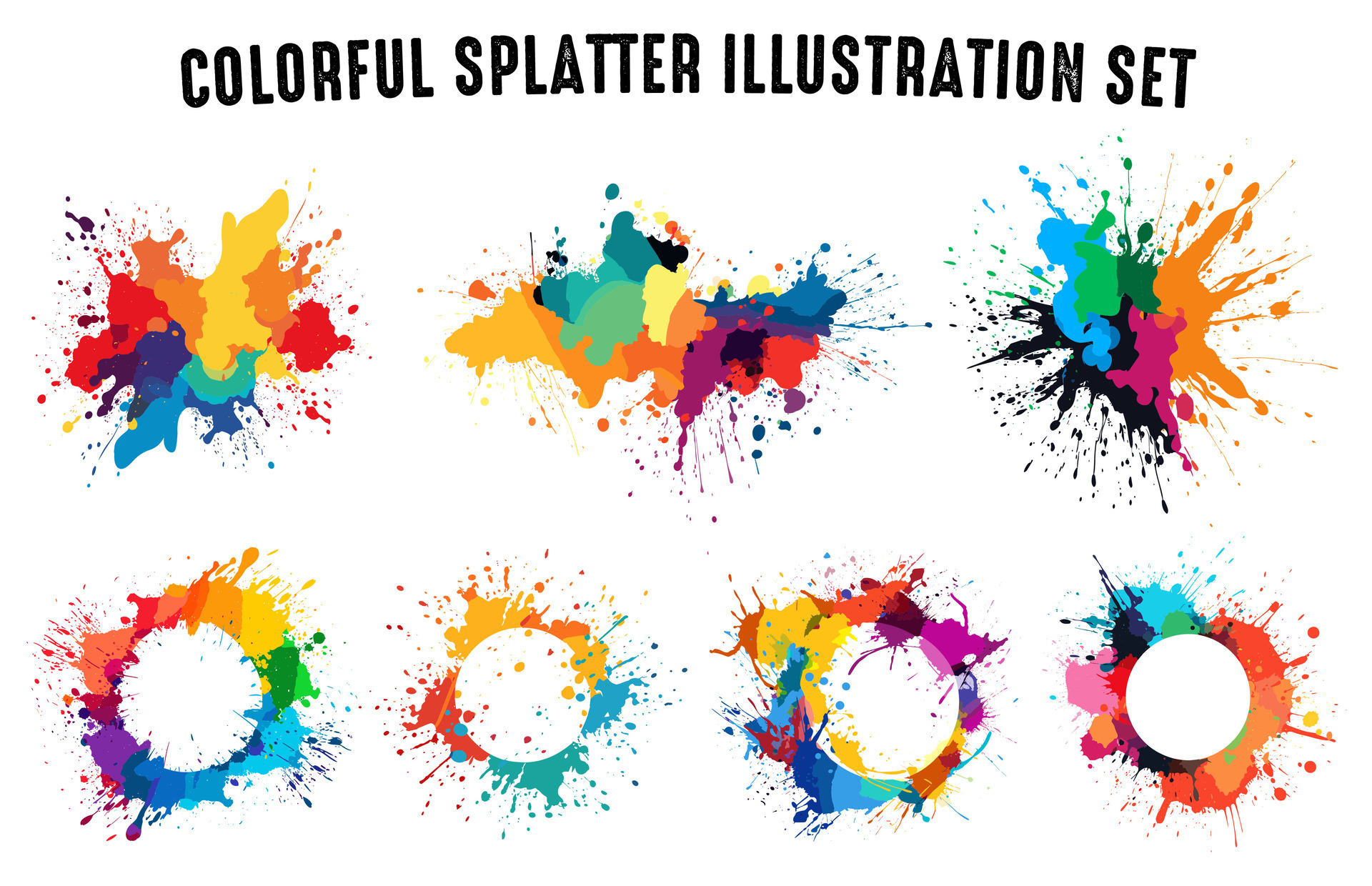 Set of Colorful Splatter vector Clipart, round circle Splatter