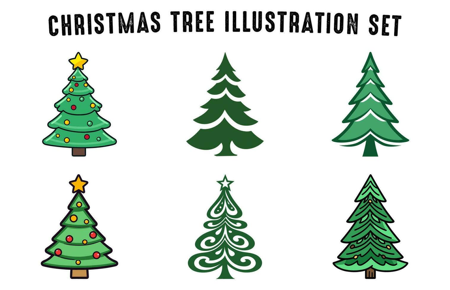 Set of Christmas Tree vector Bundle, Christmas trees Black outline