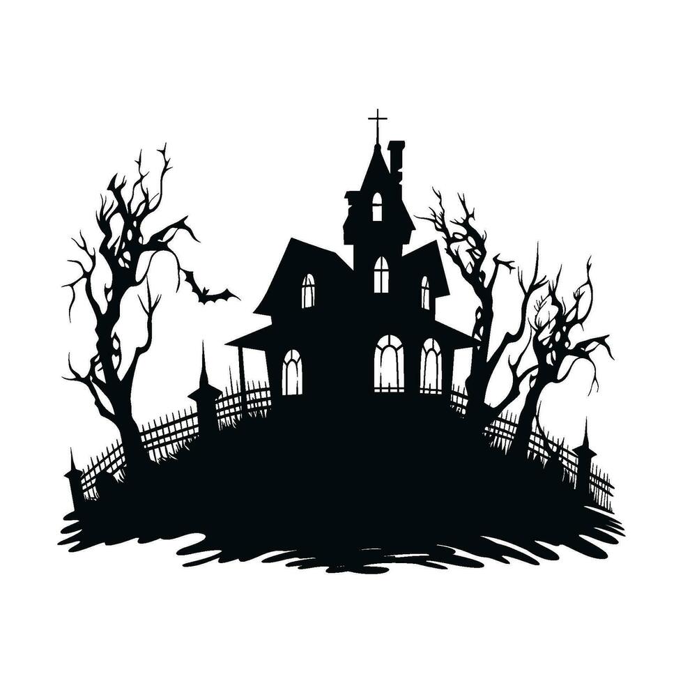 Halloween Haunted house Vector silhouette, Scary house clipart silhouette Halloween house Black Silhouette