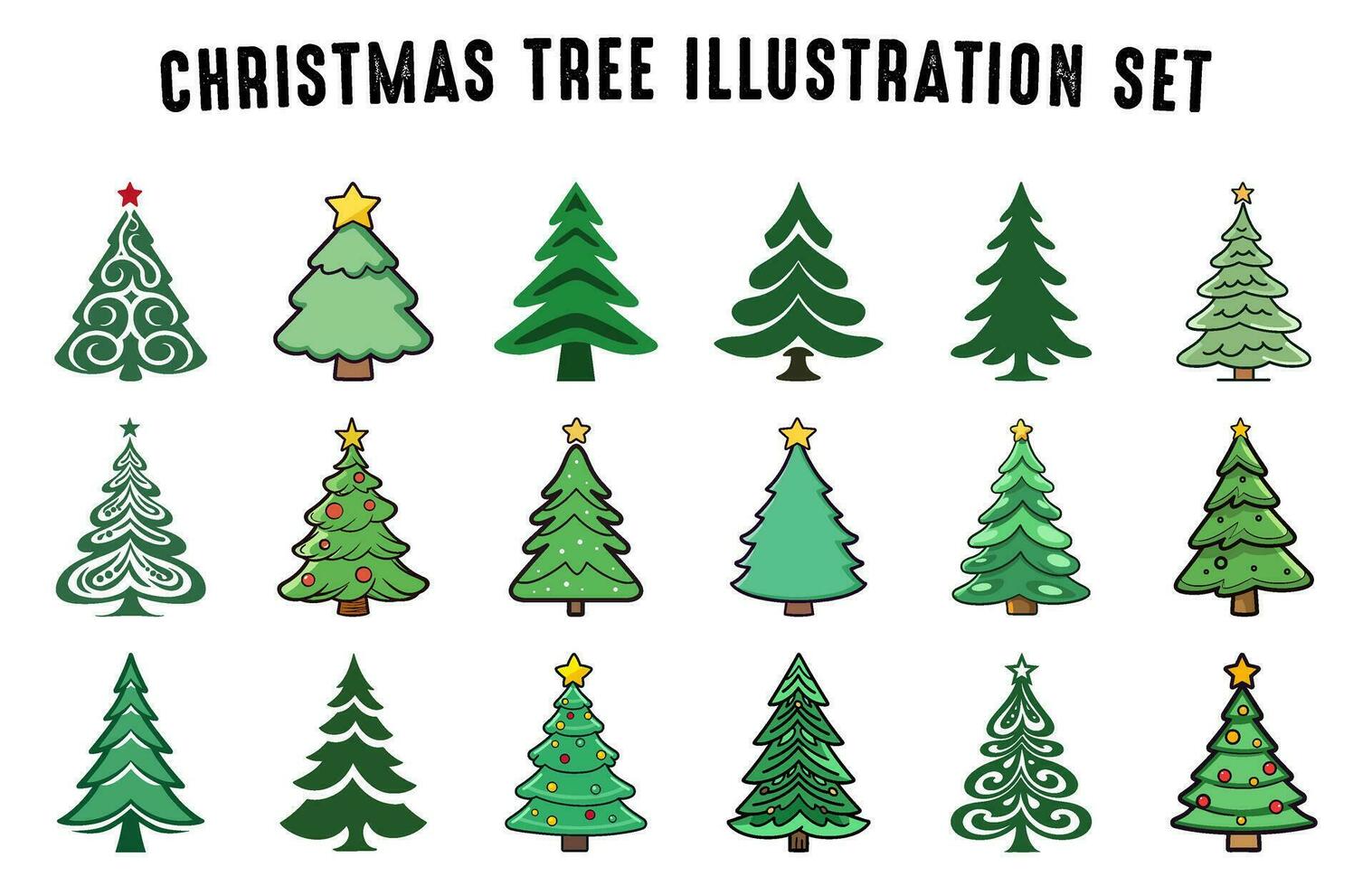Set of Christmas Tree vector Bundle, Christmas trees Black outline vector illustration, Big set for decoration tree clipart collection