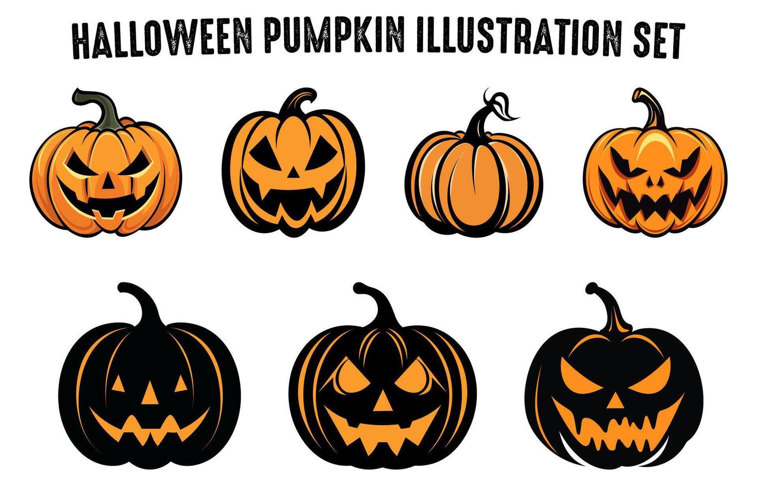 Free Halloween scary pumpkin vector collection, a Set of Halloween pumpkin illustration, Flat style vector spooky creepy pumpkin Bundle