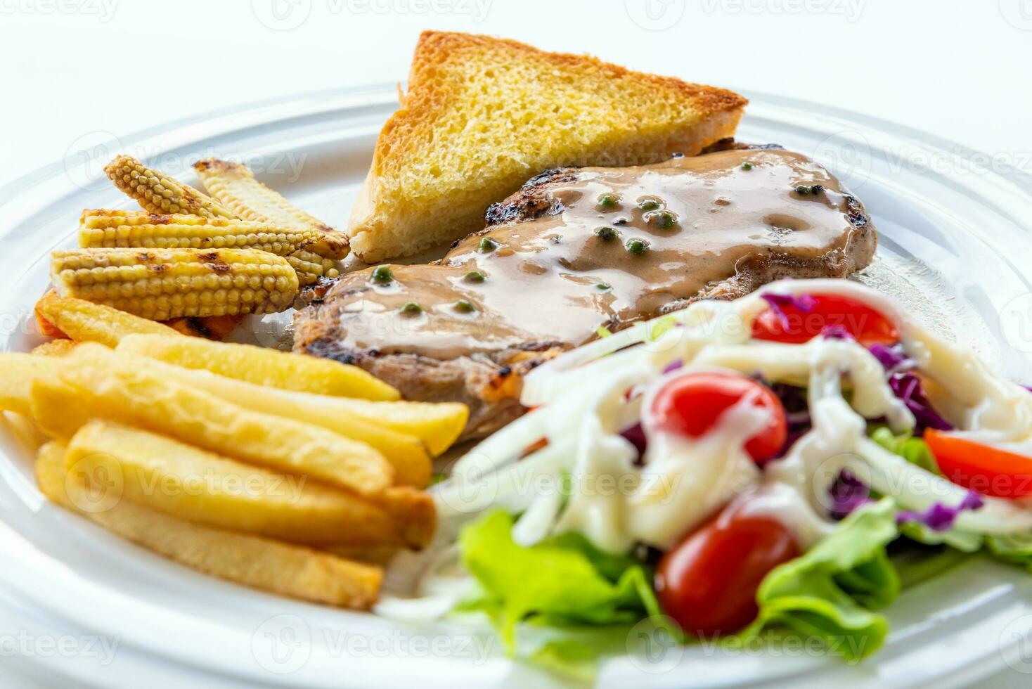 Closeup steak pork chop photo