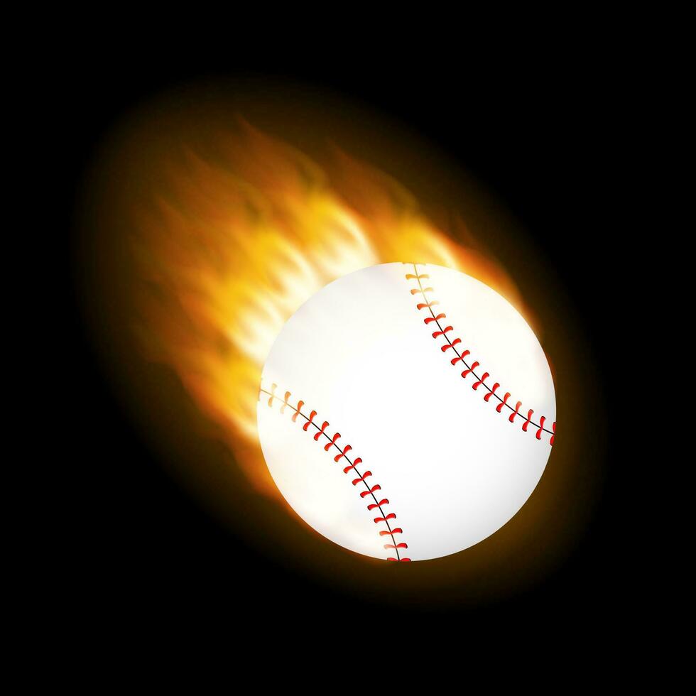 A flaming baseball ball on fire flying through the air. Vector stock illustration